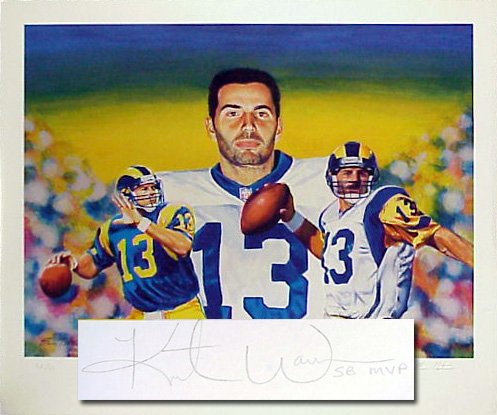 TRISTAR Kurt Warner Autographed St. Louis Rams Lithograph by Ben Teeter Inscribed SB MVP, Limited Edition of 113