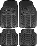 OxGord FMPV01A-BK Front & Rear, Driver & Passenger Seat Ridged Heavy Duty Rubber Floor Mats for Cars, SUVs, Vans & Trucks, Black, Pack of 4