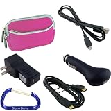 Ultimate Travel Kit: Neoprene Dual Pocket Zipper Case (Pink), Mini HDMI Type C to HDMI Type A Cable, Micro USB to USB Cable (3 Feet), Car Charger, Wall Travel/Home Charger, and Carabiner Key Chain for the Kodak PlaySport HD Waterproof Pocket Video Camera