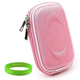 Stylish Nylon Pink Slim Case with Carbineer Clip, and Secure Velcro Placement Straps for all models & colors of your Canon Digital Camera Point and Shoot Powershot A1200 , A2200 , A2300, A2400 IS , A3300 , A3400 , A4000 with HD Video + Green Vangoddy Bracelet!!!