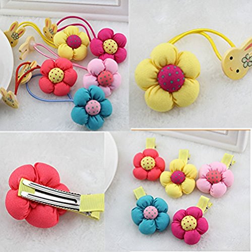 Skyvan 10pcs Sunflower Baby Kids Hair Care Girl Elastic Hair Rope Elastic Ties Plastic Ponytail Hair Accessories (5pcs Hair Clip 5pcs Hair Rubber)