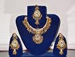 Christmas Gift-fashion Jewelry Necklace Set and Earring in Antique Golden Finish and Olive-Green Color Stones 4pc Set (Brand New) Free Shipping