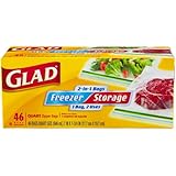 Glad Food Storage Bags, 2-in-1 Zipper Quart, 46 Count