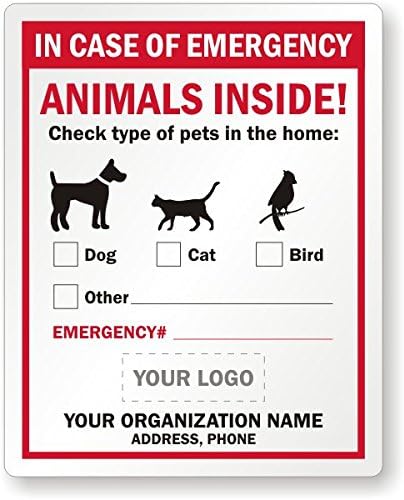 Custom In Case of Emergency Animals Inside, Adhesive Signs and Labels, 5 Labels / Pack, 5" x 4"