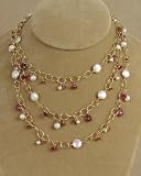 Heidi Long Chain Necklace in pink tourmaline, cream coin pearl and rhodolite garnet