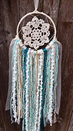 5 inch Cream and Teal Dreamcatcher, Wall hangings, wall décor, Gifts for $25