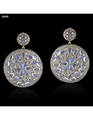 Diamond Pave Moonstone Dangle Earrings 14kt Yellow Gold & Silver New Year Jewelry