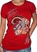 CHRISTIAN AUDIGIER Ed Hardy Womens Urban Tattoo Aztec Skull Bamboo Tunic T-Shirt Tee Top Shirt Red