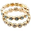 18k Gold Overlay Sterling Silver Aqua and Clear Crystal Band Ring Set