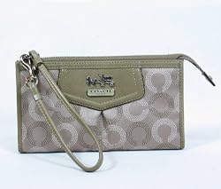 Coach Dotted Op Art Signature Khaki Zippy Wallet Wristlet Bag - Coach 44422KHA