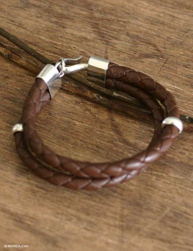 Leather bracelet, 'Balance in Brown'