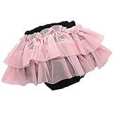 やわらかチュールスカート ブルマ スカート Wフリル ブラック地 (ベビーピンクチュール)
