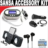 Digital 203 Channel FM Transmitter with LCD Screen + Black portable folding Speaker + Black mini soft Earbuds + 3-in-1 Charging kit for SanDisk Sansa Fuze, View, Clip and other Sansa MP3 Players + DBROTH Microfiber Cleaning Cloth