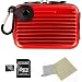 RED Metallic Pascal Design Protective Cover Hard Shell Cube Carrying Case For Panasonic Lumix / DMC-GF3 / DMC-GF3X / DMC-GF5 / DMC-LS5 / DMC-S1 / DMC-S2 / DMC-S3 / DMC-S5 / DMC-SZ1 Point And Shoot Digital Camara + Includes a 16GB Micro SD Card with SD Adaptor + Includes a Universal Anti-Glare Screen Protector Guard