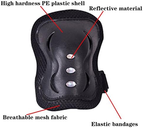 Piao Kid's Roller Blading Wrist Elbow Knee Pads Blades Guard 6 PCS Set in Black