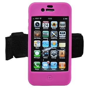 CrazyOnDigital Accessories Silicon Skin Case Protector with Armband for New Apple iPhone 4 4G HD 16GB 32GB Wireless Cell Phone