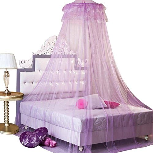 Silver Moon New Round Lace Curtain Dome Bed Canopy Netting Princess Mosquito Net (Purple)
