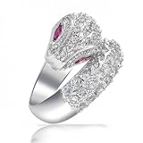 Bling Jewelry Clear and Red Ruby Color Pave CZ Snake Cocktail Ring