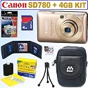 Canon PowerShot SD780IS 12.1 MP Digital Camera (Gold) + 4GB Accessory Kit