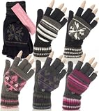 JA Ladies Patterned Knitted Fingerless Mitten Cap Gloves