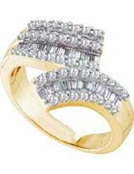 0.86 Carat (ctw) 14K Yellow Gold Round & Baguette Cut Diamond Ladies Bypass Right Hand Fashion Band