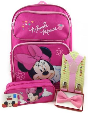 New Disney Minnie Mouse School Ready Set: Backpack, Pencil Case, Kid Bowtie and Suspender! All in 1! Ready for School!