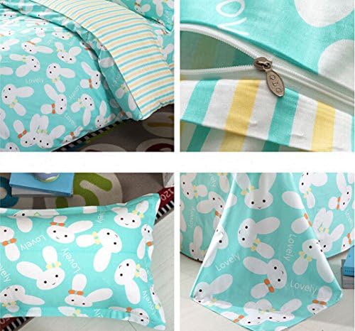 Home Bedding Sets Print Twin Size Set for Children/kids Teen Boys/ Teen Girls 100% High Quality Qrganic Cotton Fiber Duvet (160*210cm, Jade Hare - Bule)