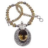 Sterling Silver Necklace with Citrin Gemstone 18 inches (gnklc202)