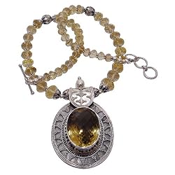 Sterling Silver Necklace Citrin Gemstone Jewelry 18 inches (gnklc202)