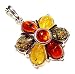 Certified Genuine Multicolor Amber and Sterling Silver Flower Pendant