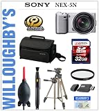 Sony Alpha NEX-5NK Kit Includes Sony Alpha NEX-5NK Silver Camera with Sony SEL 18-55mm f3.5-5.6 Lens + LexSpeed 32GB Class 10 Memory Card + Sunpak 9002TM Tripod + Sony LCS-U10 Camera Bag & More! Willoughby's Est. 1898 NEX-5NK Bundle