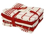 Terry Cloth Tea Towel Set in Red and White (Set of 5)