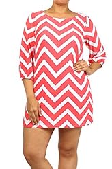 Plus Size Chevron Print Polyester/Spandex Mini Dress 