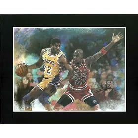 Michael Jordan (Guarding Magic Johnson) Framed & Matted Sports Poster Print - 11" X 17"