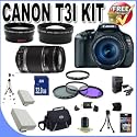 Canon EOS Rebel T3i 18 MP CMOS Digital SLR Camera and DIGIC 4 Imaging with EF-S 18-55mm f/3.5-5.6 IS Lens & Canon 55-250IS Lens + 58mm 2x Telephoto lens + 58mm Wide Angle Lens (4 Lens Kit!!!!!!) W/32GB SDHC Memory+ 2 Extra Batteries + Charger + 3 Piece Filter Kit + UV Filter + Full Size Tripod + Case +Accessory Kit