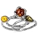 Sterling Silver Multicolor Amber Flower with Leaves Wire Ring