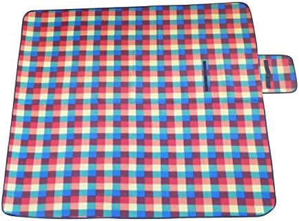 Foldable Outdoor Blanket w/ Waterproof Back and Carry Handle (6 Colors) (Rainbow Plaid)
