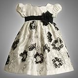 Bonnie Jean TODDLERS 2T-4T IVORY BLACK PLEATED EMBROIDERED BONAZ SATIN Special Occasion Wedding Flower Girl Party Dress