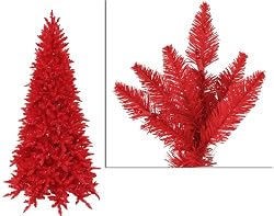 7.5' Pre-Lit Slim Red Ashley Spruce Artificial Christmas Tree - Red Lights