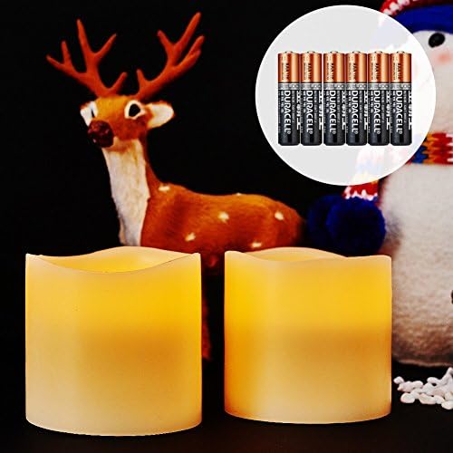 VONGEM® LED Flickering Flameless Wax Candles with 6 Pcs*AAA Batteries Included 3 Inches X 3 Inches Pillar Unscented Candles for Home Hotel Restaurant Bar KTV Valentines Day Gifts(Pack of 2,White)