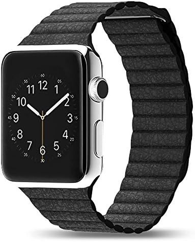 LSoug Apple Watch Band - Magnet Closure, 42mm Soft Genuine Leather Loop Bracelet Strap, Replacement Wrist Band for iWatch - Black