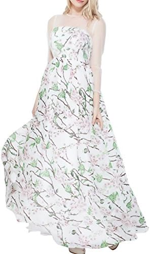 BETYF Women's Floral Print Organza Sheer Hawaiian Prom Dresses Green US 4