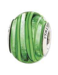 Sterling Silver Reflections Clear/Green Italian Murano Glass Bead