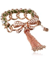 Betsey Johnson "Vintage Bows" Faux Pearl Bow Ribbon Wrapped Bracelet, 8"