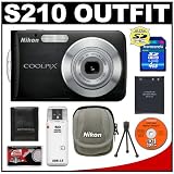 cheap Nikon Coolpix S210 8-Megapixel Digital Camera (Graphite Black) with 3x Optical Zoom + 4GB Card + EN-EL10 Battery + Nikon Camera Case + Cameta Bonus Accessory Kit