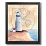 Ocean Lighthouse World Map # 2 Home Decor Wall Picture Black Framed Art Print