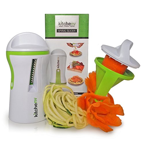 Kitchen-nv Veggie Spiralizer - Vegetable Spiral Cutter - Free E-book & Brush Bundle - Zucchini Noodles - Vegetable Spiralizer - Zucchini Spaghetti Maker - Spiral Slicer - Spiral Vegetable Slicer