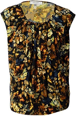 Kasper Women's Sleeveless Pleated Neck Matte Jersey Shell Tank, Plus Size 2X, Multi