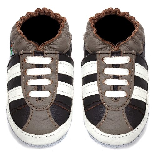 Momo Baby Infant/Toddler Striped Sneaker Brown Soft Sole Leather Shoes - 0-6 Months/1-2.5 M US Infant