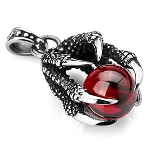 Collier Zircon Rouge Dragon Claws Perle Gothique Homme ,58cm cha&icirc;ne
